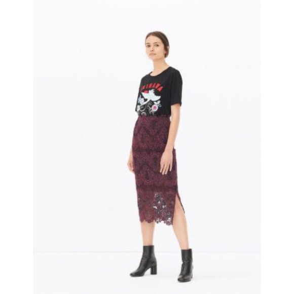 Sandro Dresses & Skirts - Sandro Paris Lace Pattern Midi Length Skirt